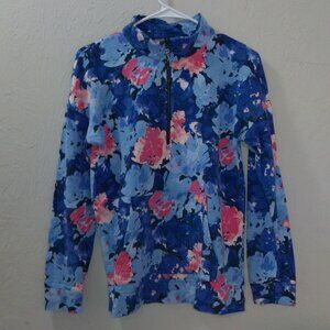 T by Talbots Women’s UPF 50 Floral Quarter Zip Lightweight Pullover Size Small P